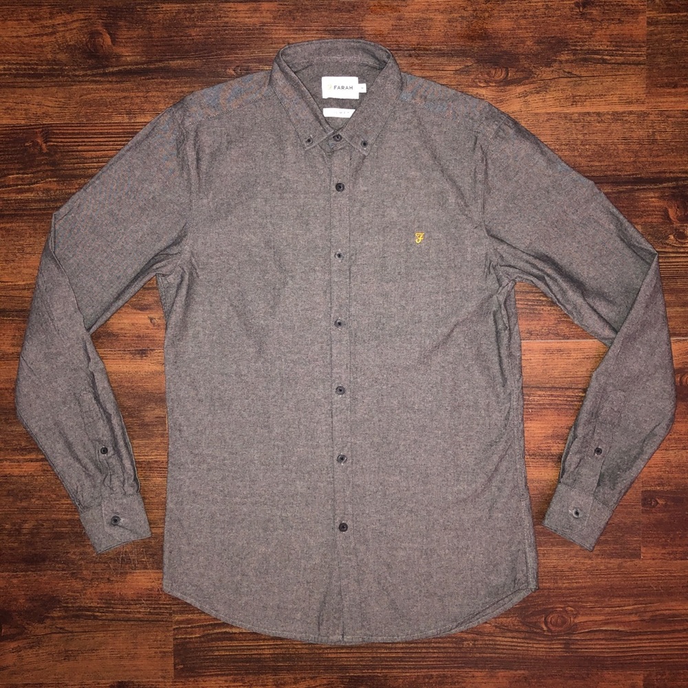 Mens Farah Slim Fit Cotton Oxford Button Down Shirt Medium